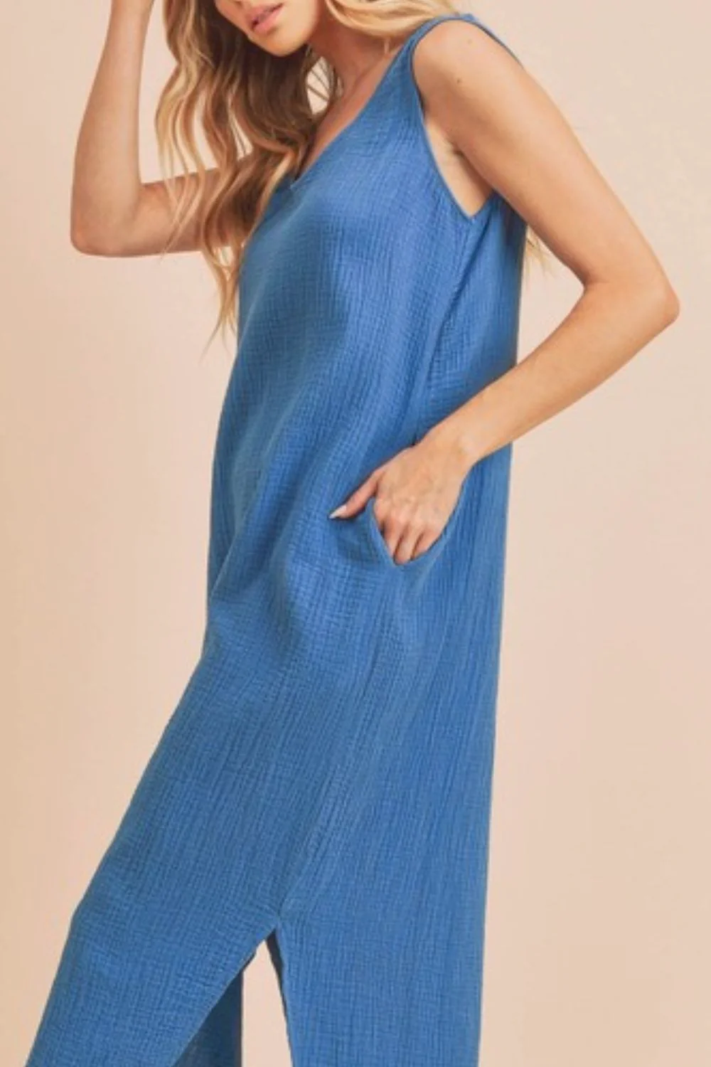Aemi + Co Round Neck Midi Tank Dress with Pockets - Image 3