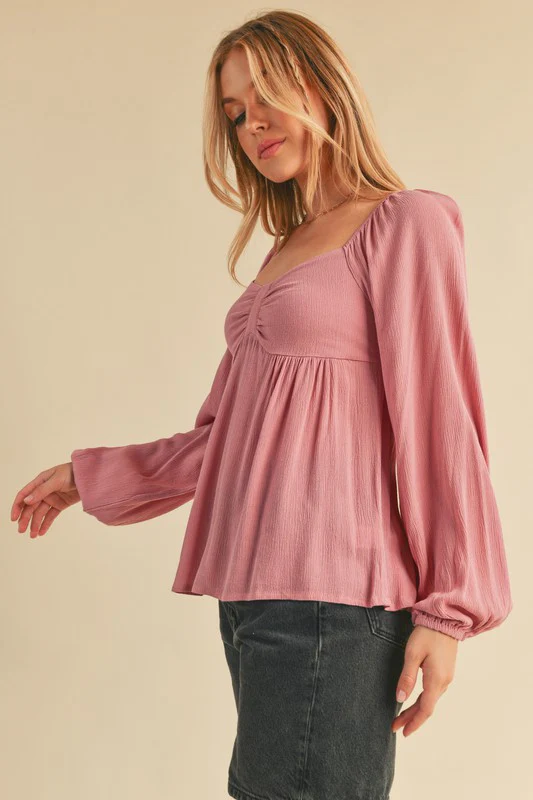 Aemi + Co Ruched Sweetheart Neck Balloon Sleeve Blouse - Image 3