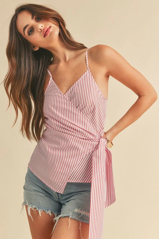 Aemi + Co Side Knotted Surplice Striped Cami - Image 5
