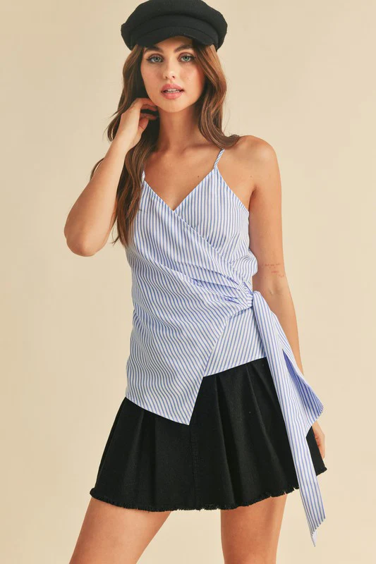 Aemi + Co Side Knotted Surplice Striped Cami - Image 2
