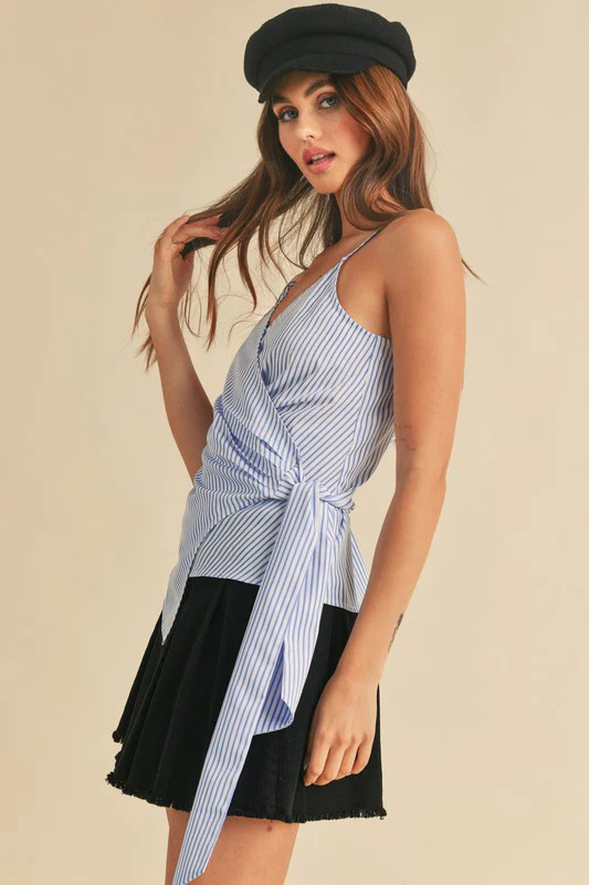 Aemi + Co Side Knotted Surplice Striped Cami - Image 3