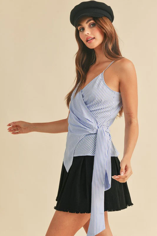 Aemi + Co Side Knotted Surplice Striped Cami - Image 4