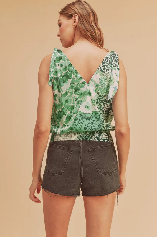 Aemi + Co Smocked Hem Printed Surplice Tank - Image 3