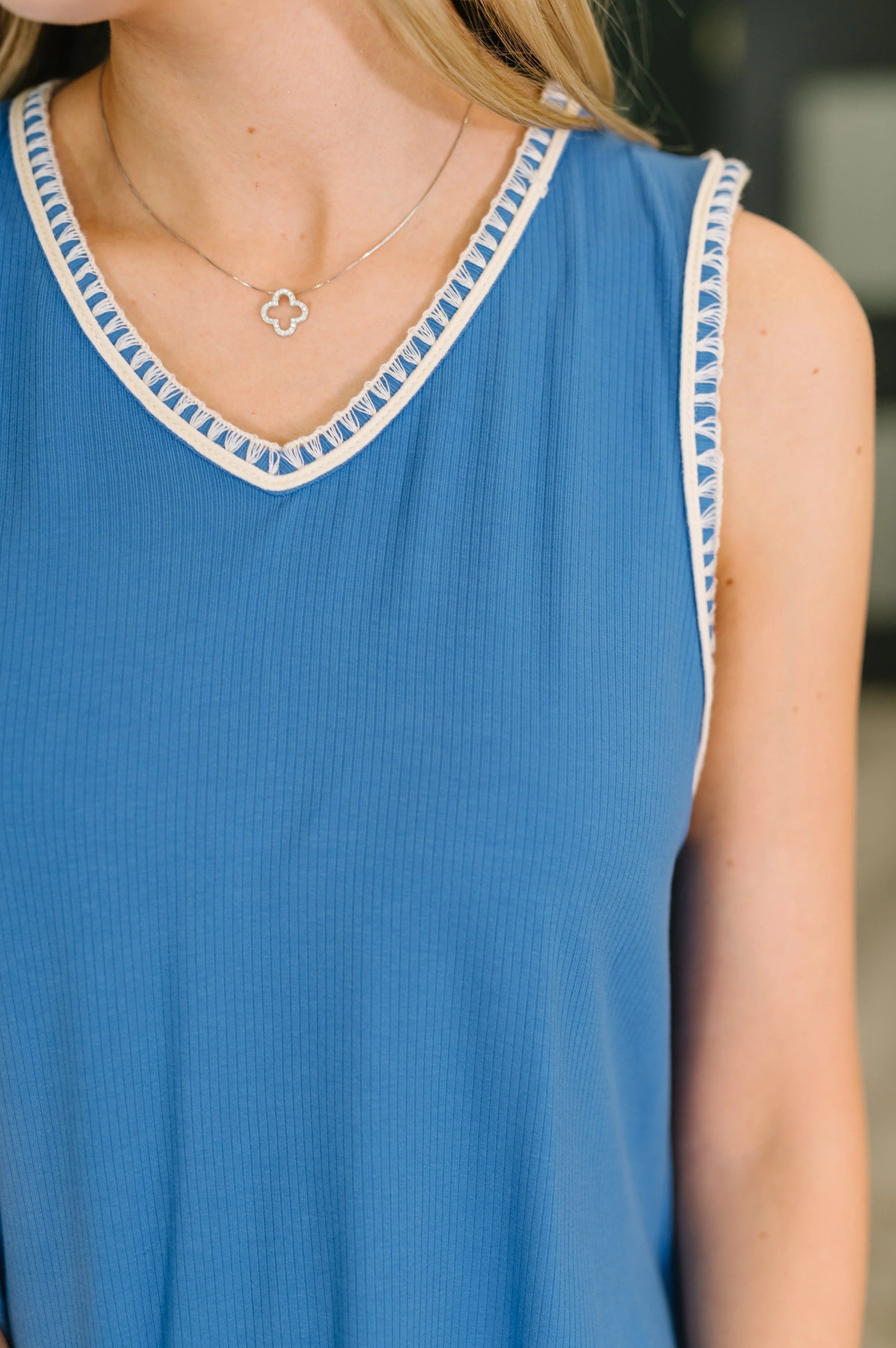 Airloom Trim Detail Mini Tank Dress in Ocean Blue - Image 2