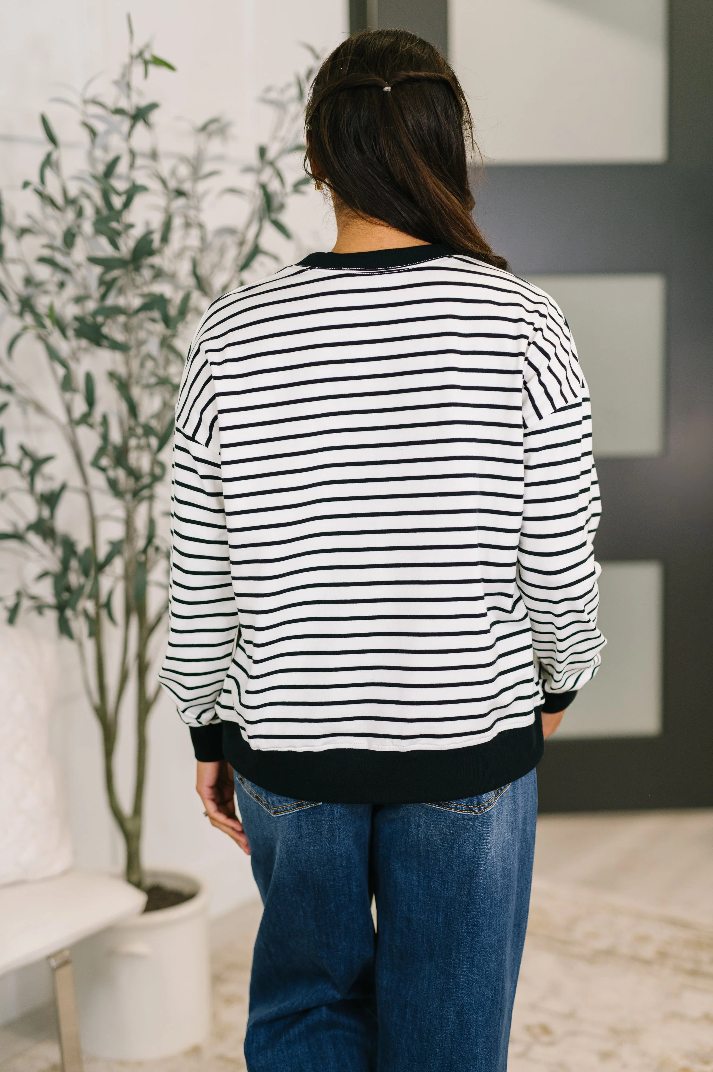 Almost Therapeutic Drop Shoulder Pullover in White and Black - Image 5