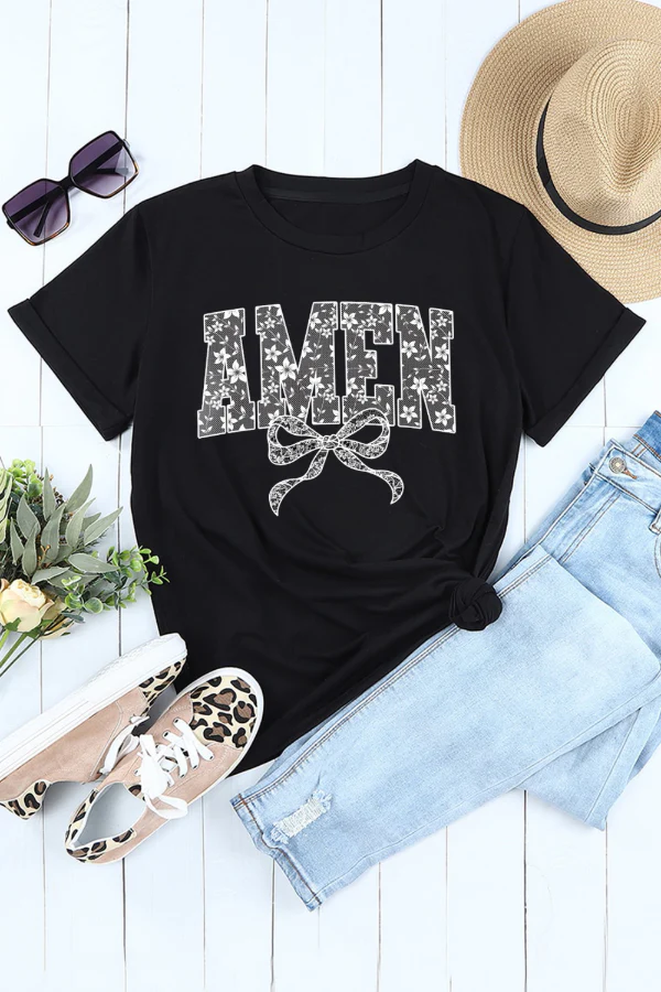 AMEN Bow Round Neck Short Sleeve T Shirt - Image 6