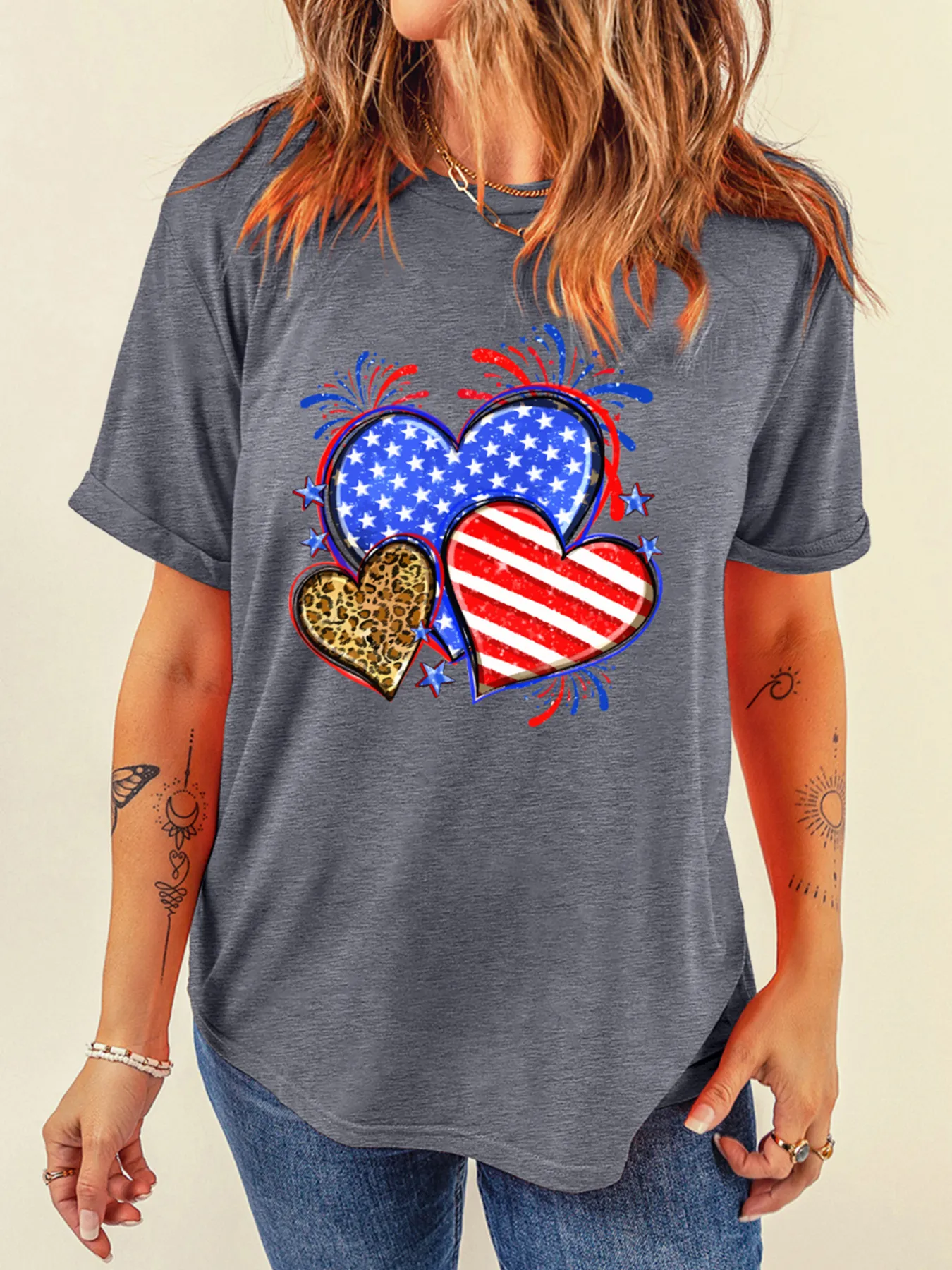 American Heart Graphic Round Neck T Shirt - Image 2