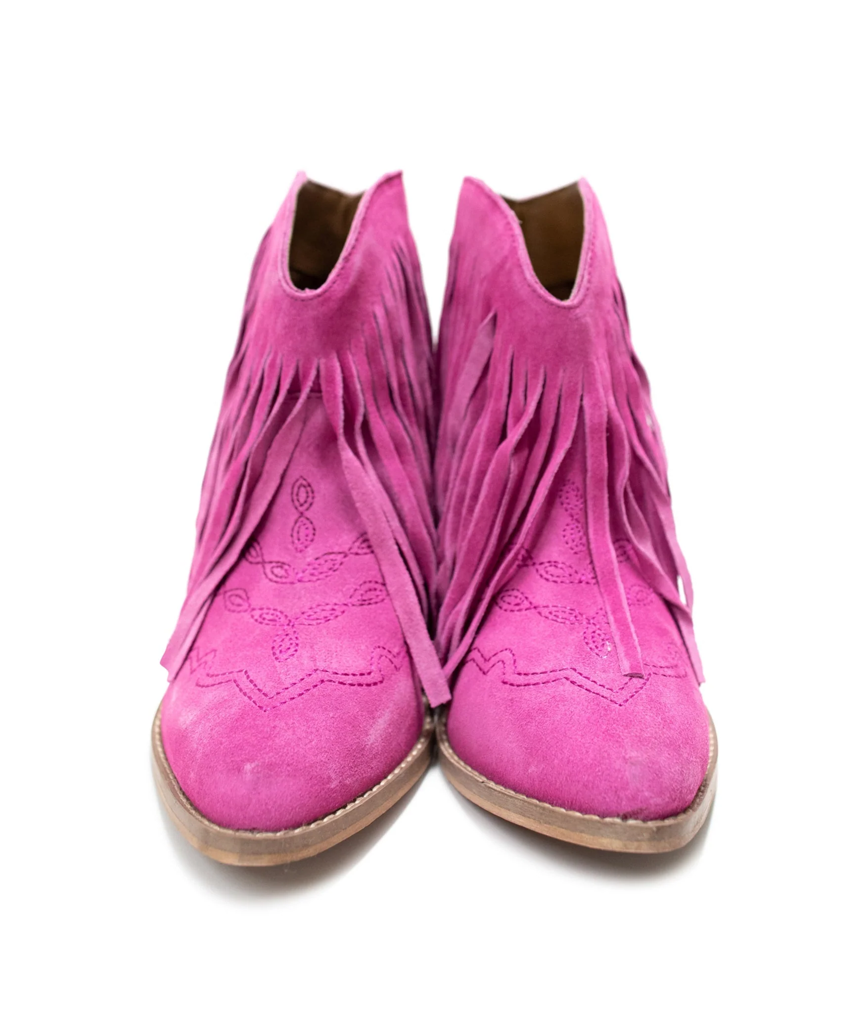 Amos Fringe Ankle Bootie in Magenta Suede - Image 10