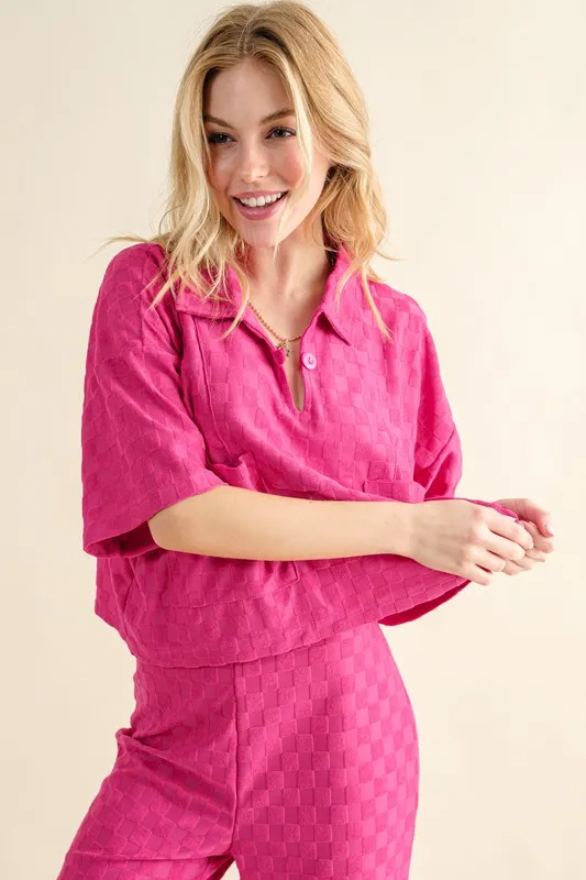 And The Why Brushed Texture Checker Board Pattern Casual Top - Image 4