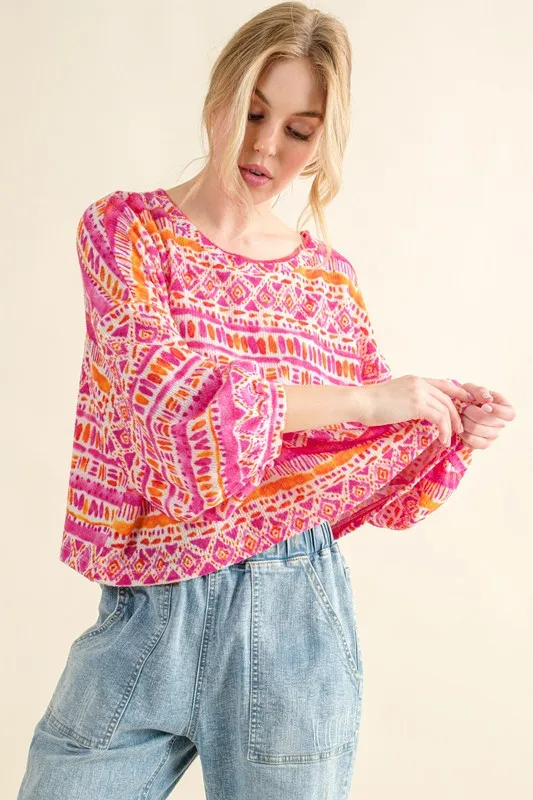And The Why Cozy Textured Printed Casual Top - Image 4