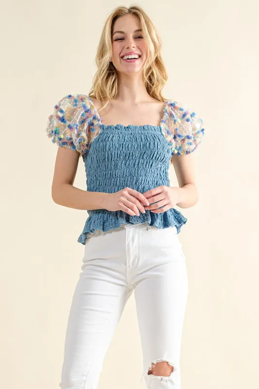 And The Why Embellishment Sleeve Smocked Top - Image 6