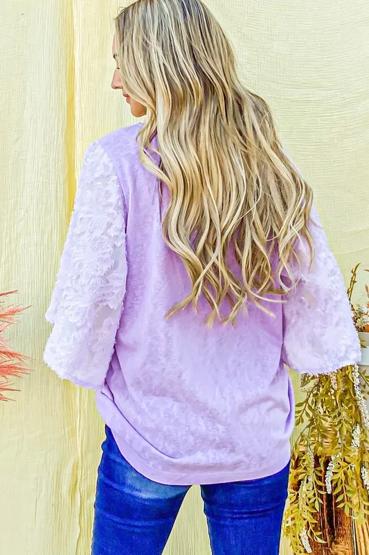 And The Why Feather Detailed 3/4 Sleeve Slub Top - Image 3