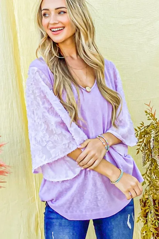 And The Why Feather Detailed 3/4 Sleeve Slub Top - Image 5