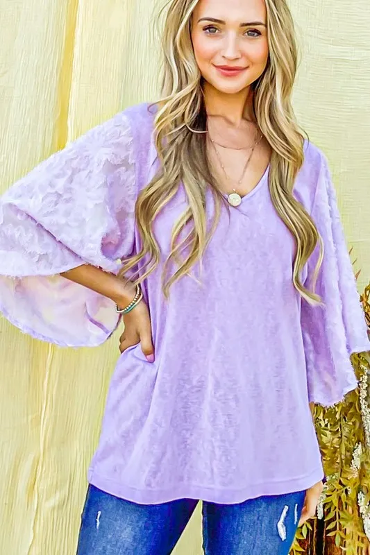 And The Why Feather Detailed 3/4 Sleeve Slub Top - Image 8
