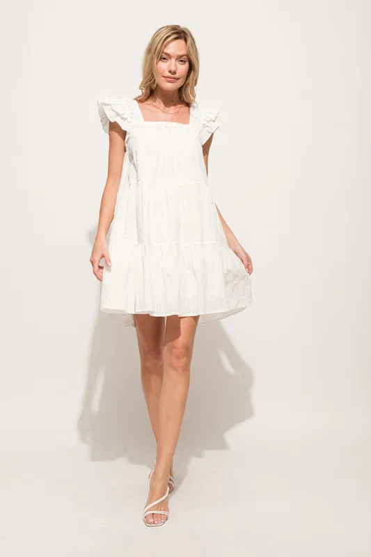 And The Why Origami Pleating Ruffled Sleeve Tiered Dress - Image 10