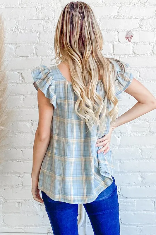And The Why Plaid Print Smocked Detail Ruffle Baby Doll Top - Image 3