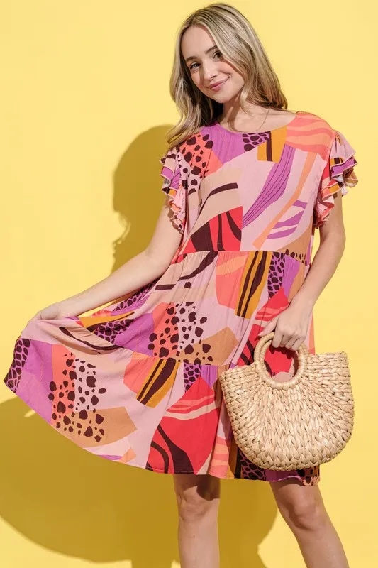 And The Why Printed Double Ruffles Sleeve Dress - Image 2