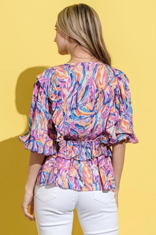 And The Why Printed Lantern Sleeve Blouse - Image 2
