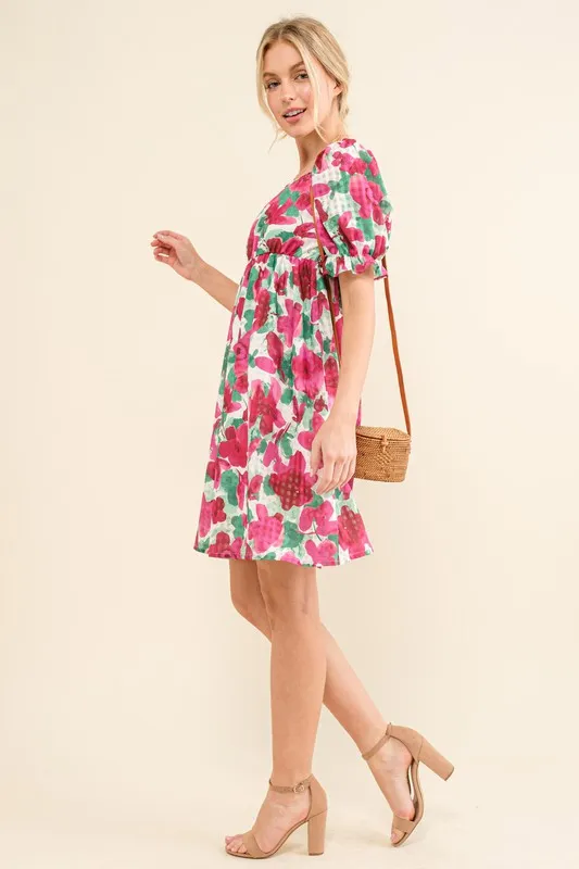 And The Why Smocked Floral Ruffle Short Sleeve Mini Dress - Image 4