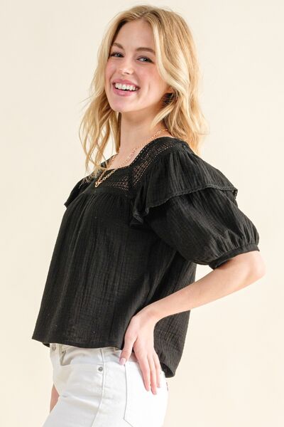 And The Why Square Neck Cotton Gauze Ruffled Blouse - Image 3