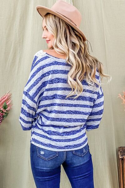 And The Why Striped Lace Detail V Neck Top - Image 2