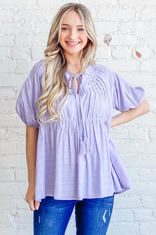 And The Why Textured Pintuck Blouse Top with Tassels - Image 2