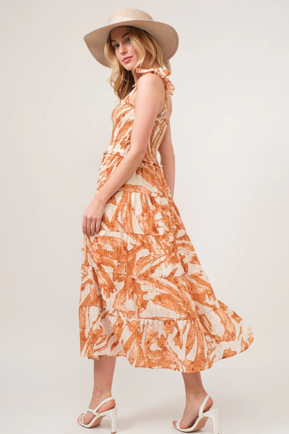 And The Why Tie Shoulder Smocked Midi Tiered Dress - Image 4