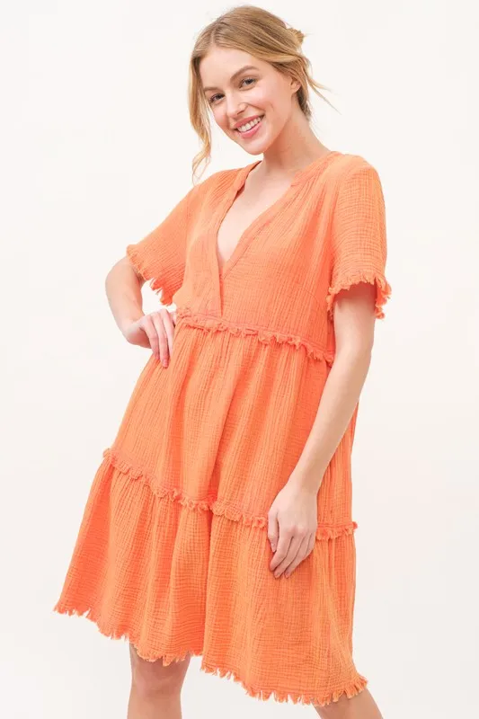 And The Why Washed Frayed Detail Tiered Dress - Image 2