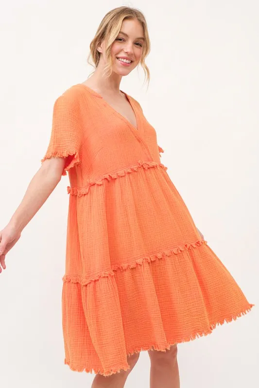 And The Why Washed Frayed Detail Tiered Dress - Image 3