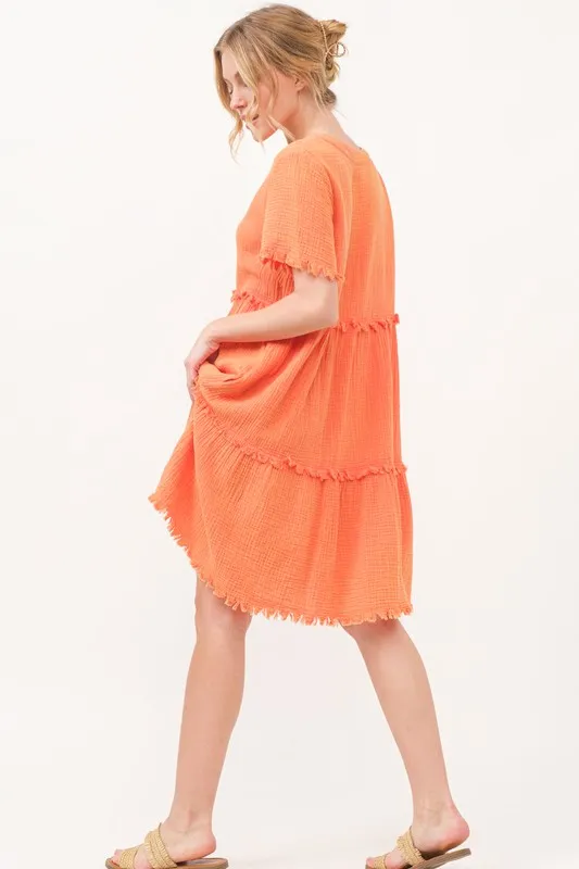 And The Why Washed Frayed Detail Tiered Dress - Image 5