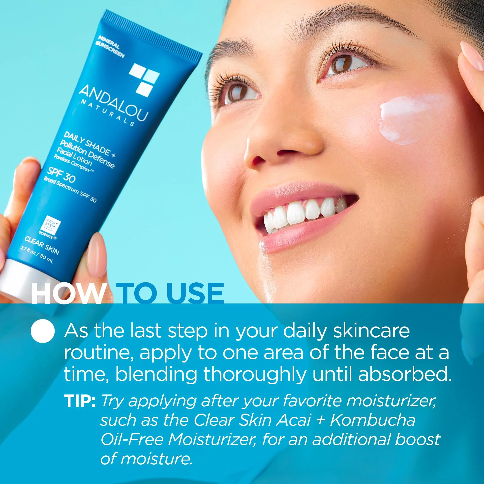 Andalou Naturals Daily Shade Face Sunscreen, SPF 30 Zinc Oxide Mineral Sunscreen, Sun + Pollution Defense Face Lotion, Helps Minimize Look of Pores, Matte Finish & Lightweight - 2.7 Fl. Oz. - Image 4