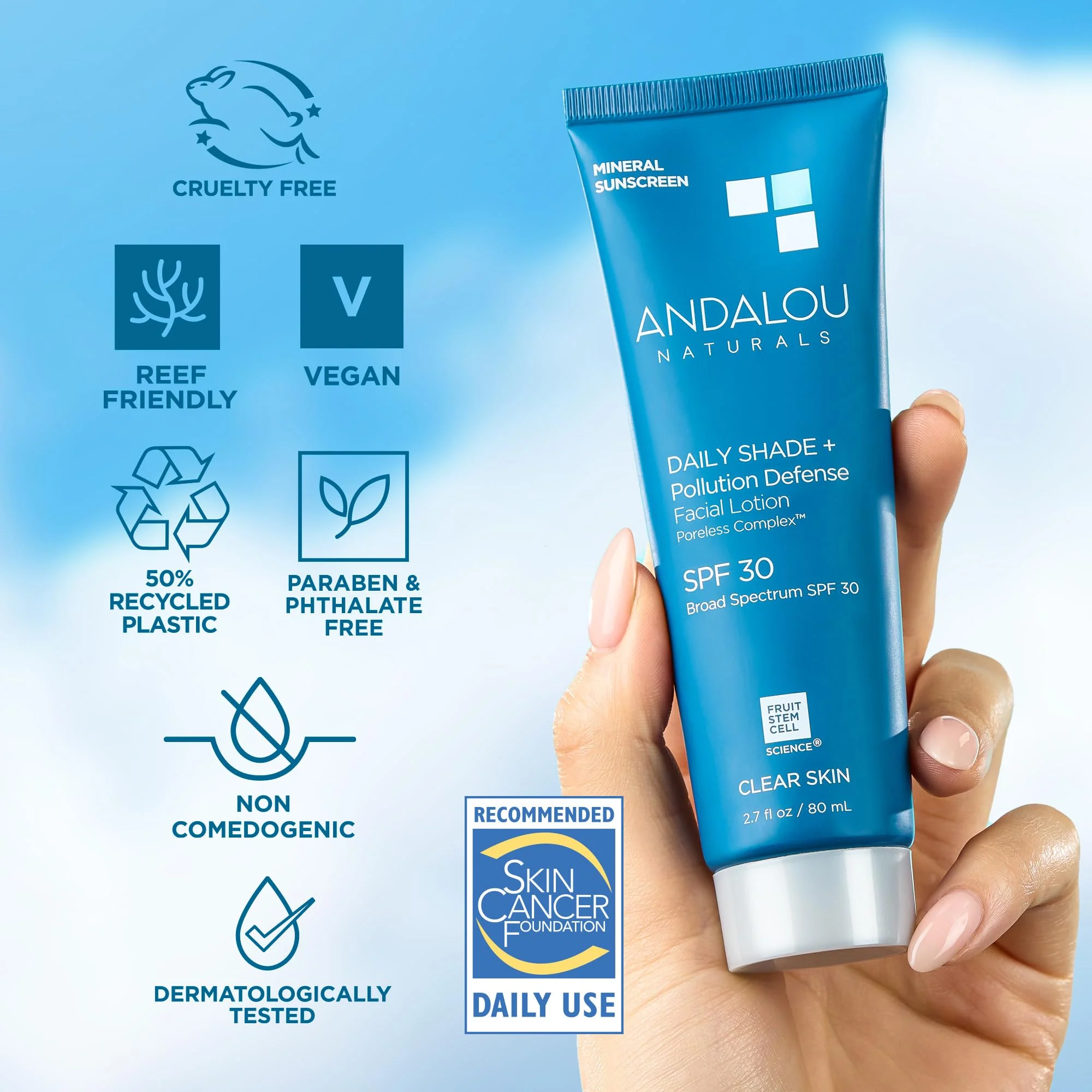 Andalou Naturals Daily Shade Face Sunscreen, SPF 30 Zinc Oxide Mineral Sunscreen, Sun + Pollution Defense Face Lotion, Helps Minimize Look of Pores, Matte Finish & Lightweight - 2.7 Fl. Oz. - Image 5