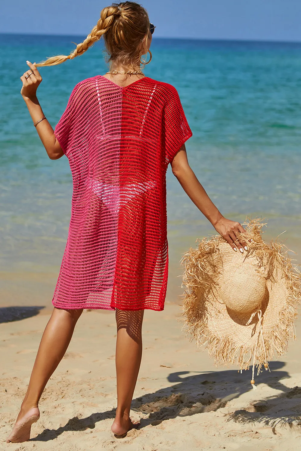 Angel Wings Openwork Contrast Slit Knit Cover Up - Image 15