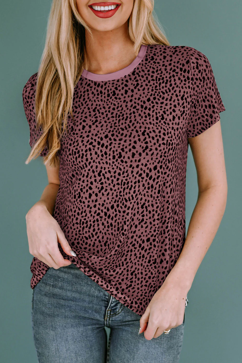 Animal Print Round Neck Short Sleeve T-Shirt - Image 18