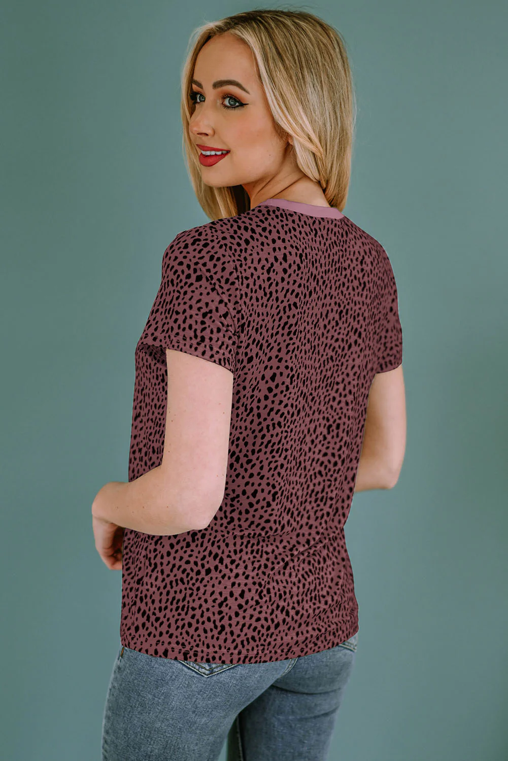 Animal Print Round Neck Short Sleeve T-Shirt - Image 21