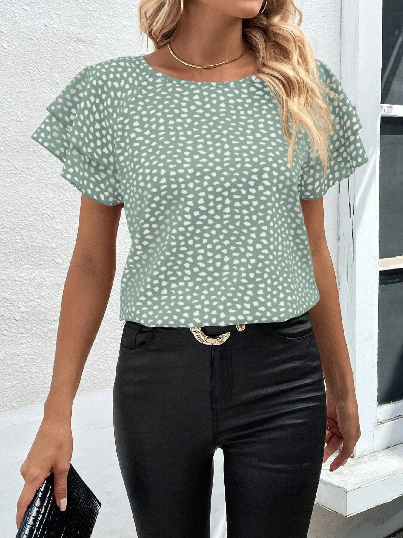 Animal Print Ruffle Sleeve Blouse - Image 6