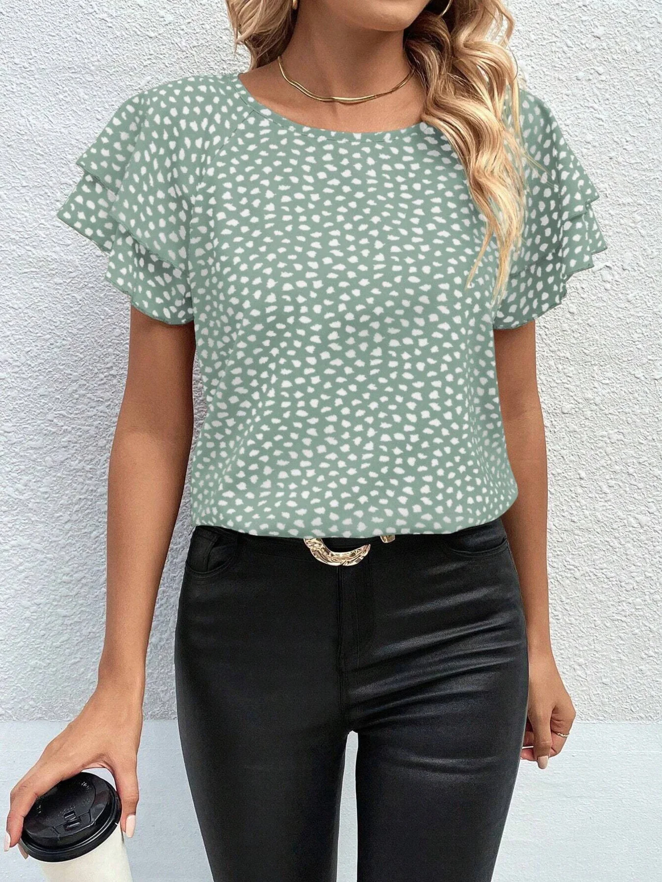 Animal Print Ruffle Sleeve Blouse - Image 8