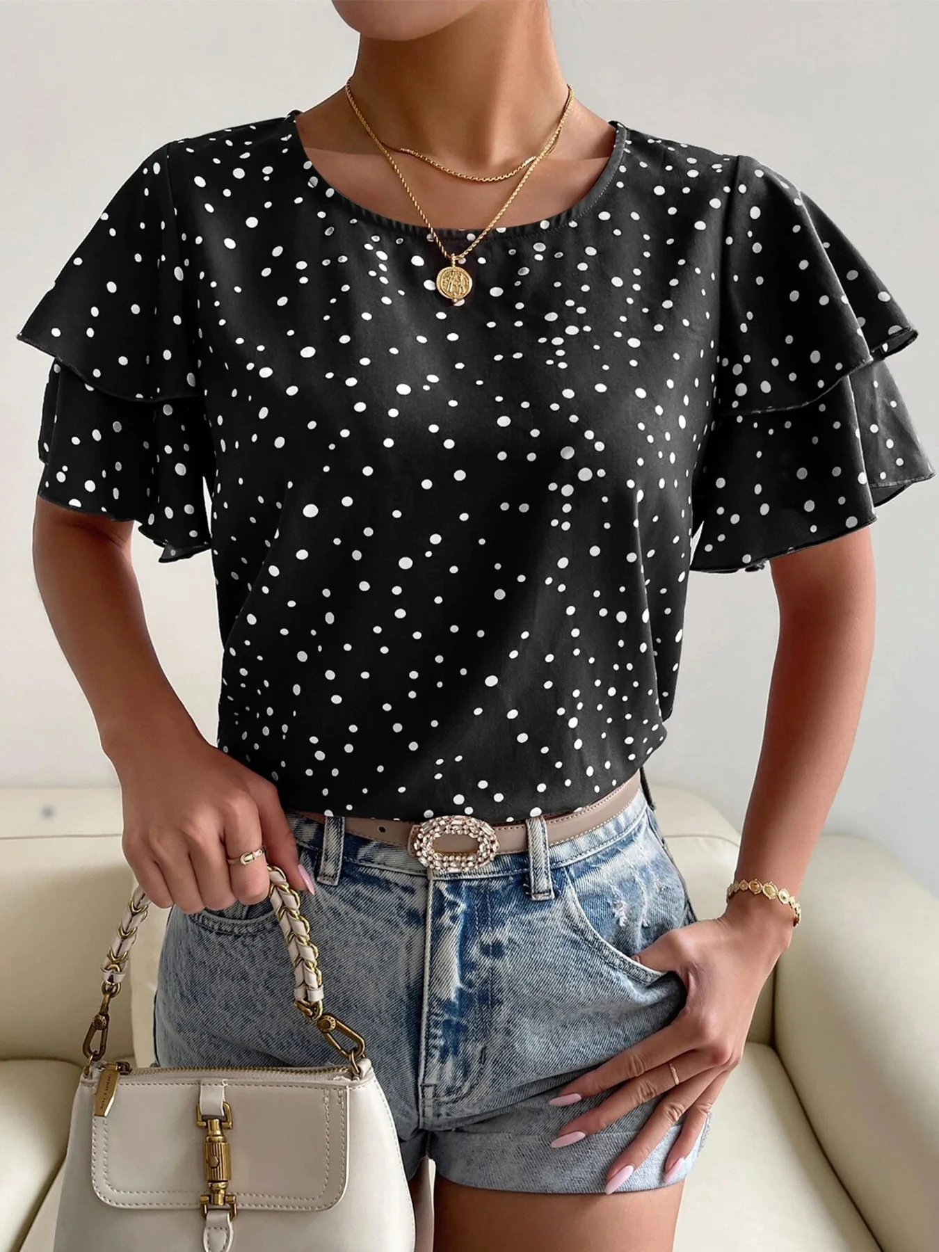Animal Print Ruffle Sleeve Blouse - Image 14