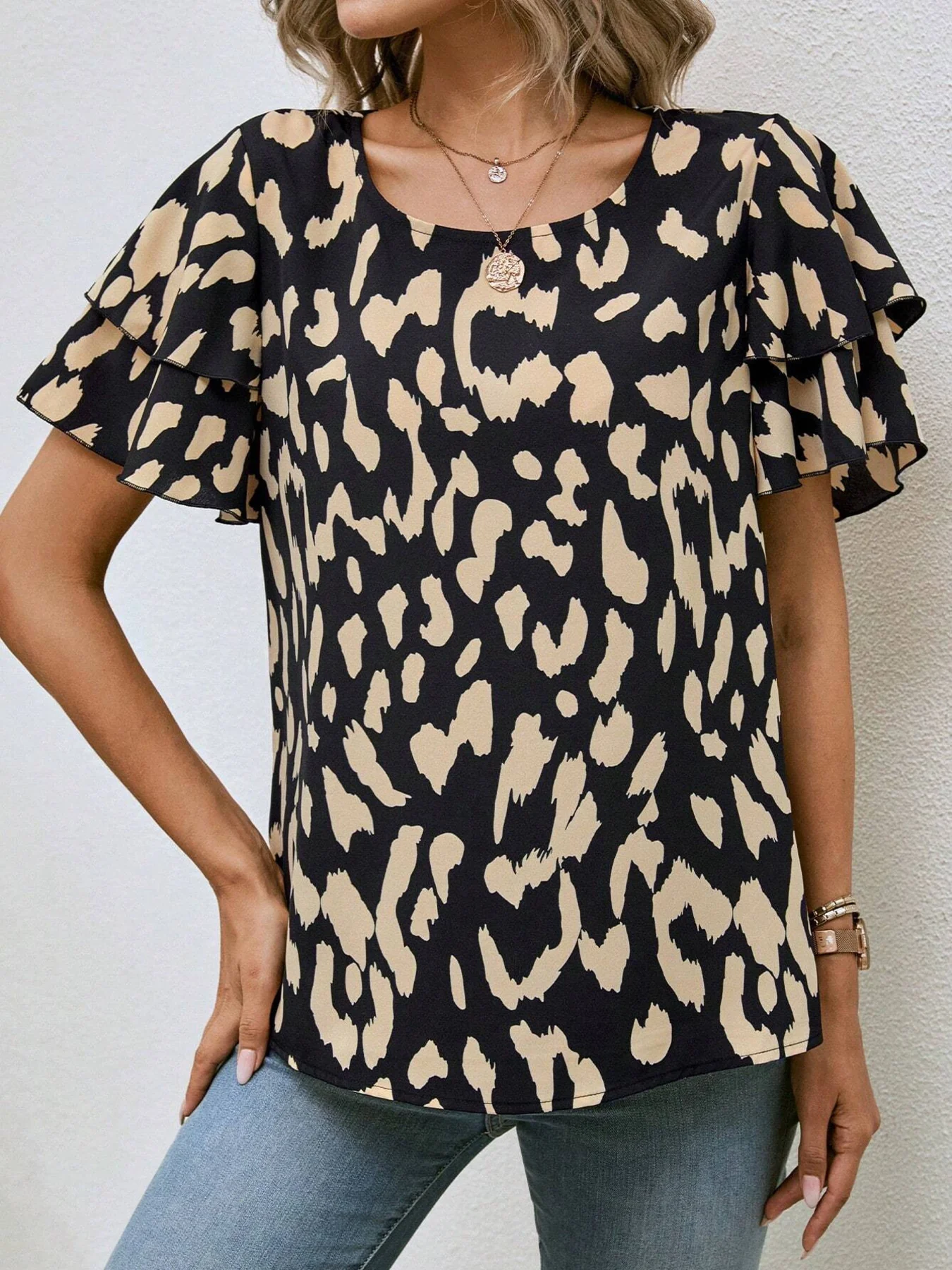 Animal Print Ruffle Sleeve Blouse - Image 19