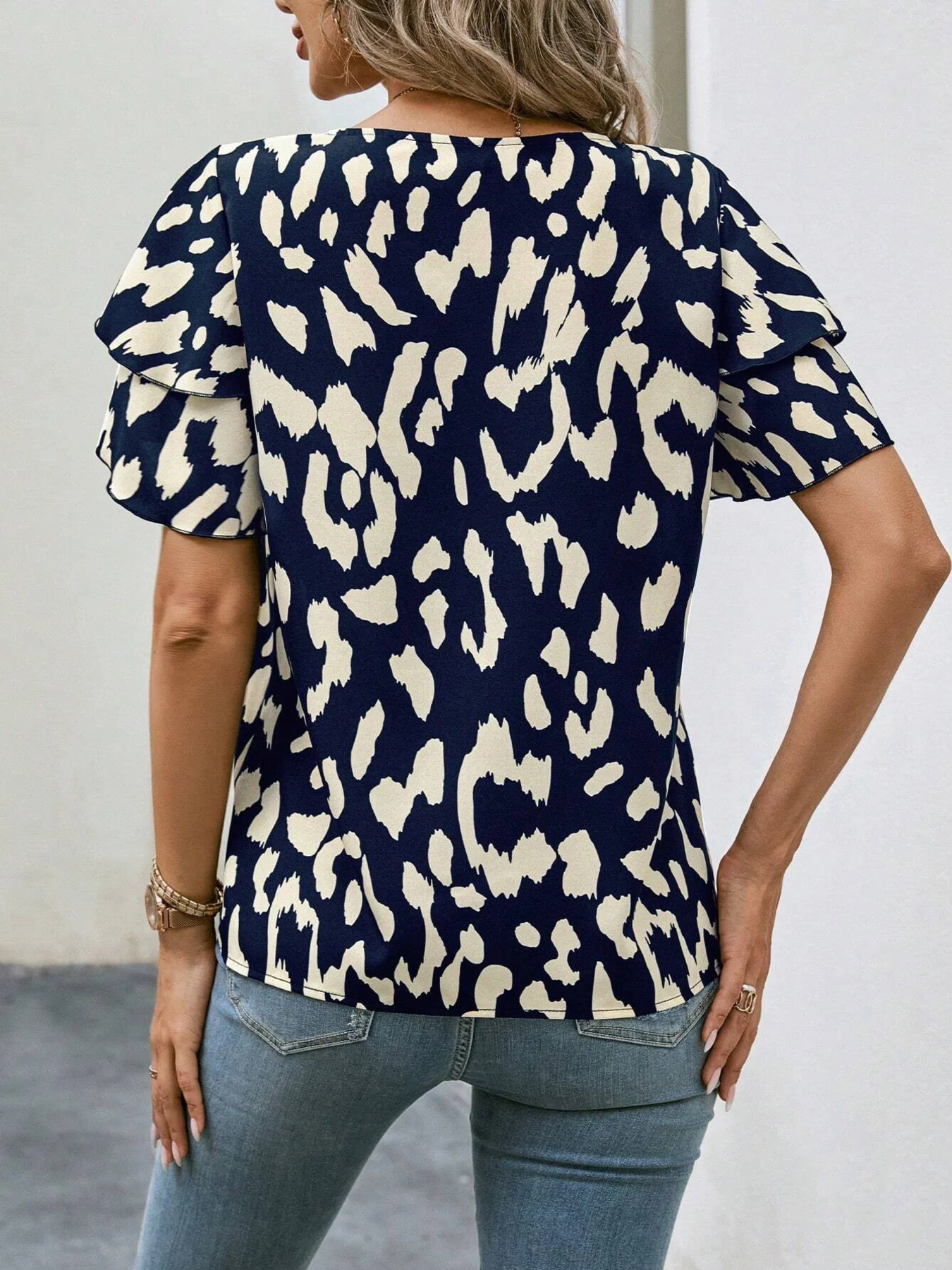 Animal Print Ruffle Sleeve Blouse - Image 2