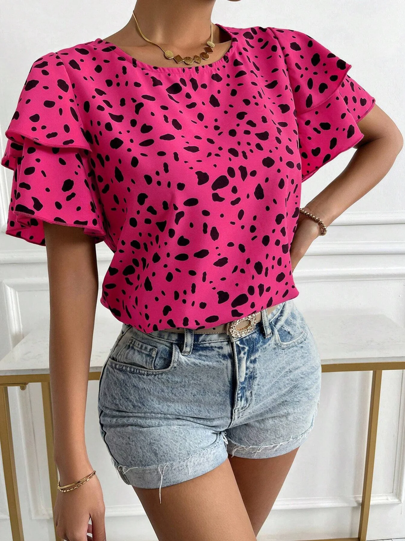 Animal Print Ruffle Sleeve Blouse - Image 21