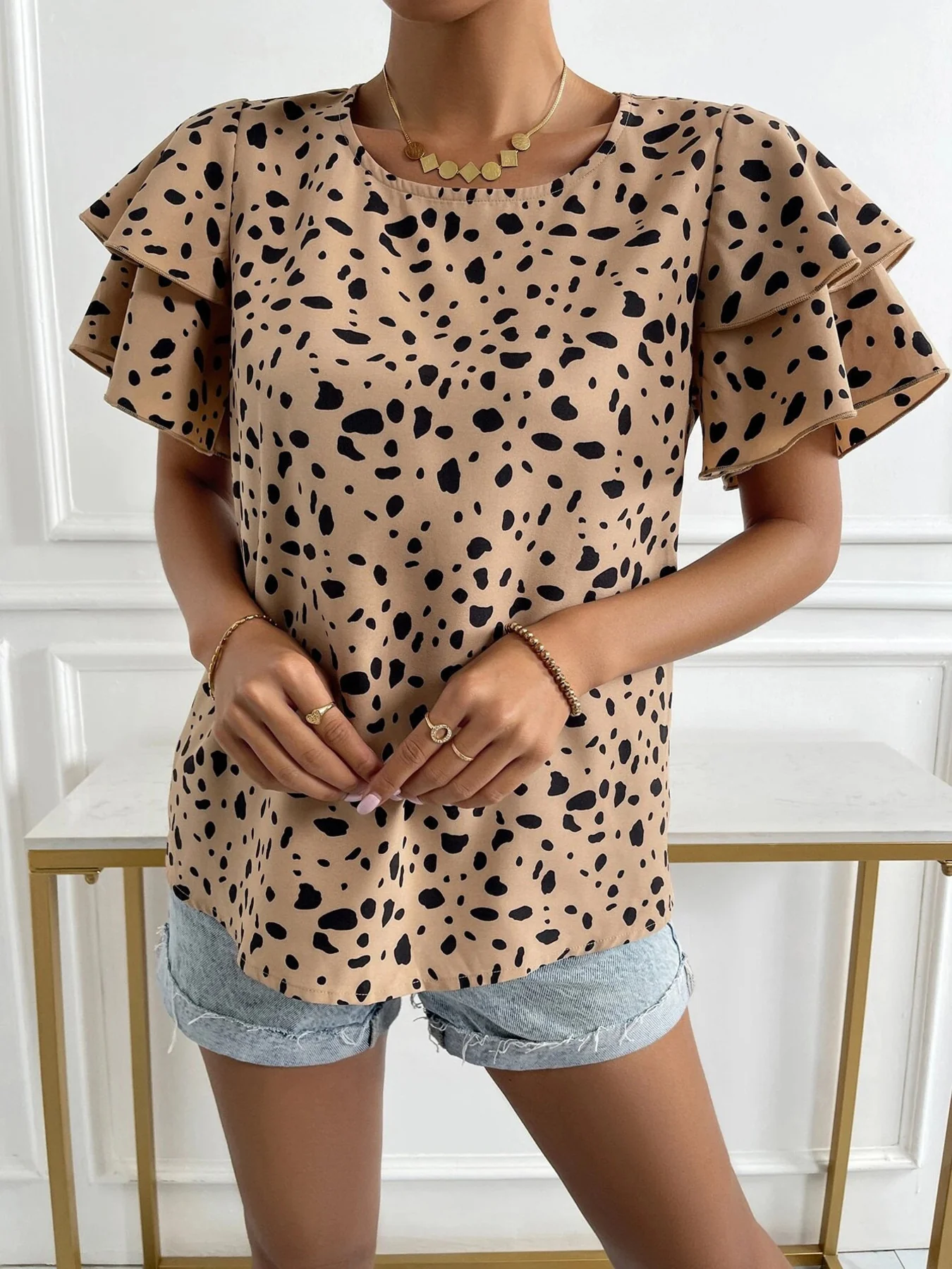 Animal Print Ruffle Sleeve Blouse - Image 6