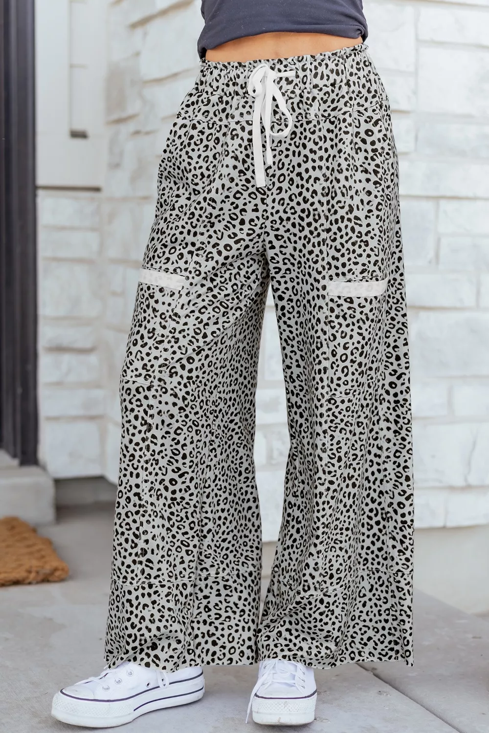 Animal Print Wide Leg Terry Knit Pants - Image 4