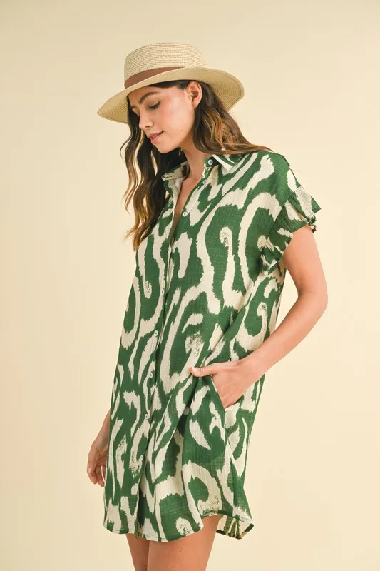 Annie Wear Abstract Printed Frill Sleeve Shirt Mini Dress - Image 2