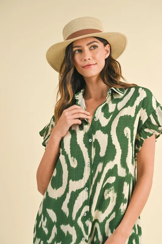 Annie Wear Abstract Printed Frill Sleeve Shirt Mini Dress - Image 4
