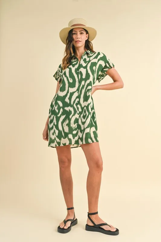 Annie Wear Abstract Printed Frill Sleeve Shirt Mini Dress - Image 5