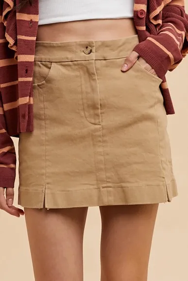 Annie Wear Comfort Stretch Cotton Slit Detailed Mini Skirt