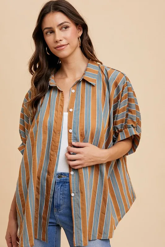 Annie Wear Oversized Drop Shoulder Striped Woven Shirt - Image 2