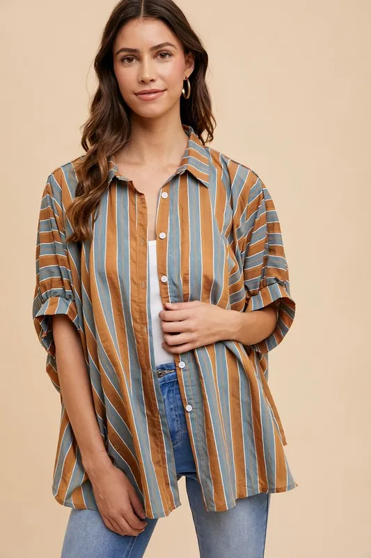 Annie Wear Oversized Drop Shoulder Striped Woven Shirt - Image 5
