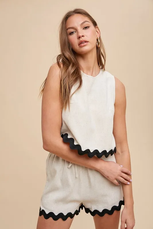 Annie Wear Ric Rac Trim Detailed Top & Shorts Set - Image 3